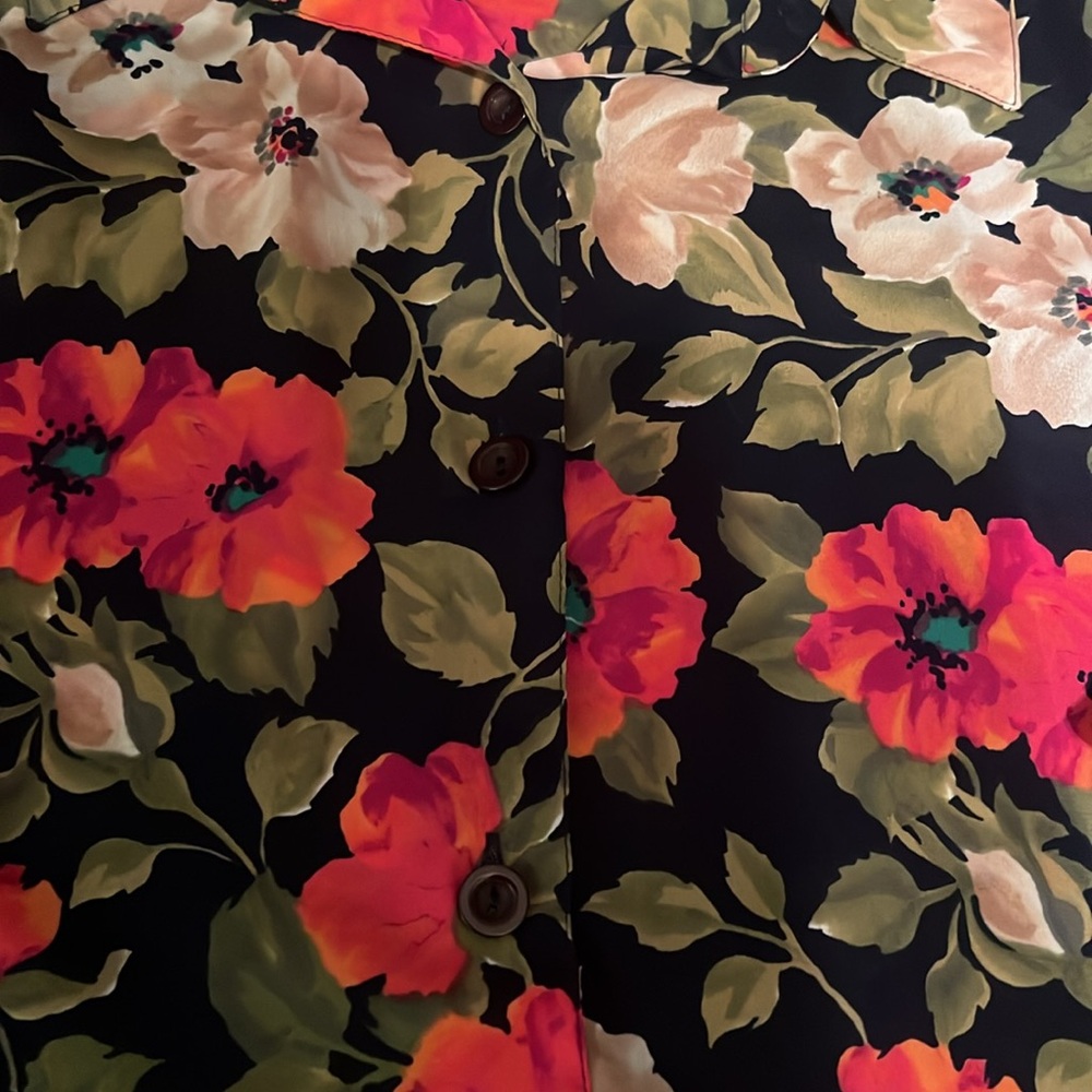 David Matthew Size 8 Navy Floral Button Up Blouse… - image 4